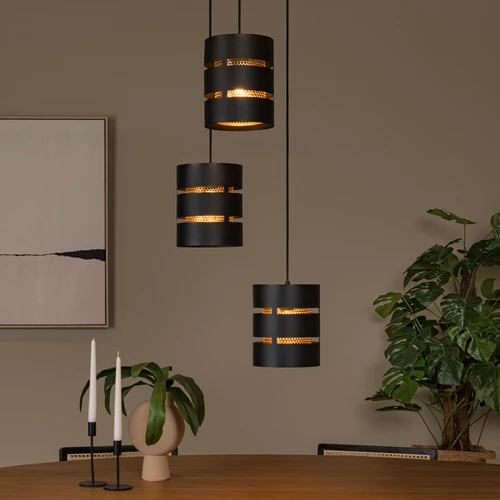 Lucide ROSAS - Pendelleuchten - Ø 43 cm - 3xE27 - Schwarz - Atmosphäre 1